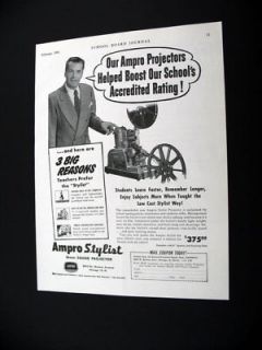 Ampro Stylist School Film Projector 1951 print Ad