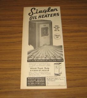1947 Vintage Ad Siegler Oil Heaters Enamel Range Centralia,IL