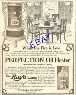 NEAT 1908 PERFECTION OIL HEATER & RAYO OIL GAS LAMP AD