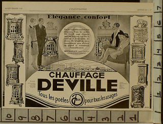 1928 CHAUFFAGE CAST IRON HOME HEAT STOVE METAL NOUVEAU FRENCH ART AD