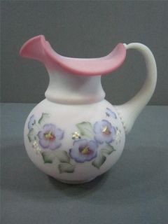 Decorative Ceramic Vintage Pink And Lavender Pitcher With Hand Painted