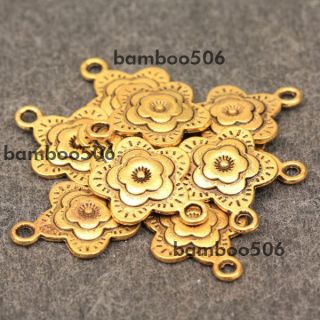 10pcs Vintage Gold Plated Flower Charms Carved Pattern Jewelry