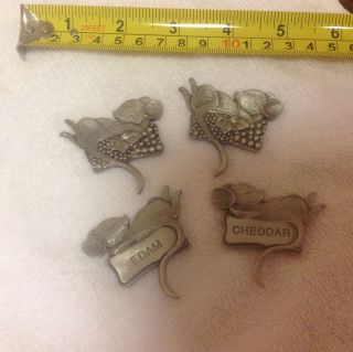 Set of 4 Pewter Mouse & Grapes Cheese Markers   Cheddar Edam & MORE