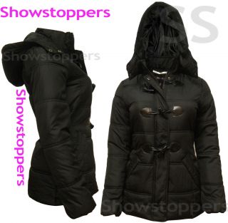 NEW Womens QUILTED JACKET COAT Ladies HOODED PADDED Black Size 8 10 12