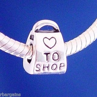 LOVE TO SHOP HEART SHOPPING PURSE BAG Silver European Charm Bead for