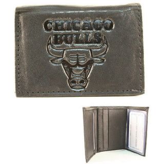Chicago Bulls Genuine Leather Wallet Black Basketball Trifold NBA