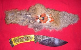 Native American style wolf knife w/handmade sheath