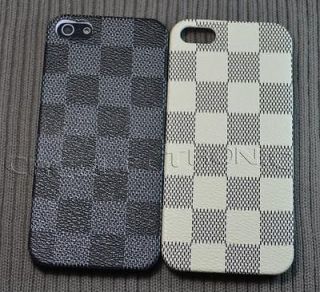2x New Checker Design leather hard case back cover skin for iphone 5