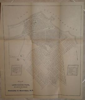 1891 CONCORD & MONTREAL RAILROAD LITHOGRAPH LAKE SHORE PARK ROUTE MAP