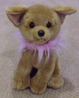 Oversized Stuffed Dog Chihuahua with pink fluffy boa shawl EUC