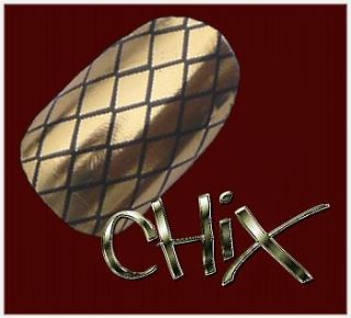 CHIX Nail Wraps Gold on Black Shine Fishnet Fingers Toes Foils