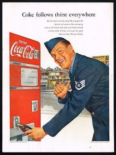 1950s BIG VINTAGE Coca Cola Machine Military Airforce Uniform Art