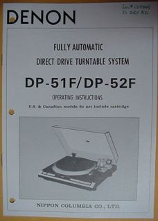DENON DP 51F and DP 52F TURNTABLE OPERATING INSTRUCTIONS 10 Pages