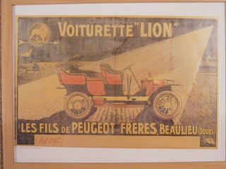 Peugeot vintage car framed picture   Voiturette Lion Les Fils de