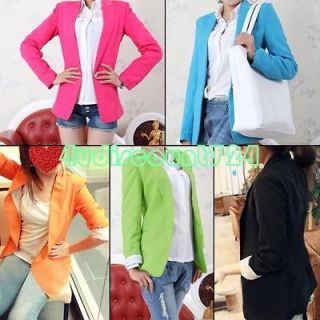 Womens Long Sleeve One Button Candy Color Basic Suit Blazer Coat
