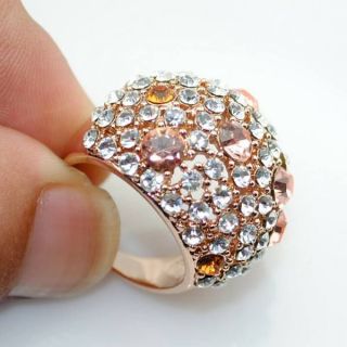 Fashion 18K GP Ring,Pave Swarovski Crystal,Beads Cluster On Leaf Size