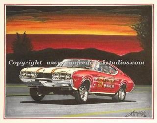 SMOTHERS BROTHERS 1968 OLDSMOBILE CUTLASS W/31 DRAG RACING ARTIST
