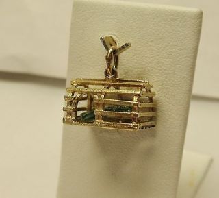 14K YELLOW GOLD 3D LOBSTER TRAP with JADE LOBSTER CHARM PENDANT 2.9gr