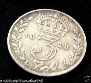 Threepence 1918 Coin Antique II Vintage English Old World War I UK