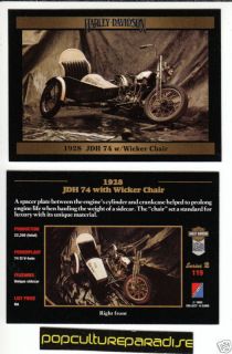 1928 HARLEY DAVIDSO N JDH 74 WITH WICKER CHAIR BIKE CARD
