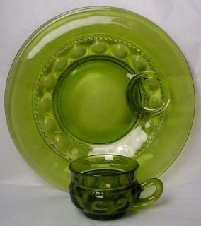 COLONY Crystal COLOR CROWN green SNACK PLATE & CUP SET