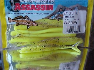Bass Assassin 4 Salt/Freshwater Split Tail Shads in Color SPACE GUPPY