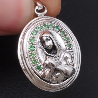 VIRGIN MARY CROSS MENS WOMENS PENDANT 925 STERLING SOLID SILVER GREEN