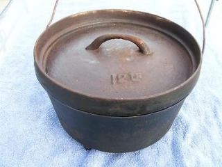 Antique Cast Iron Footed 12 Kettle Cowboy Campfire Hanging Pot w/Lid
