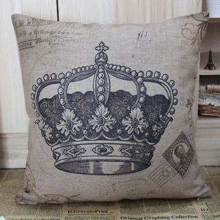 cotton retro stamp & crown pattern decorative pillow cover / cushion