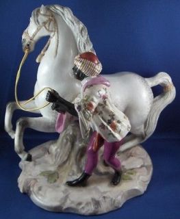 Rare 18thC Furstenberg Porcelain Blackamoor & Horse Figurine Porzellan