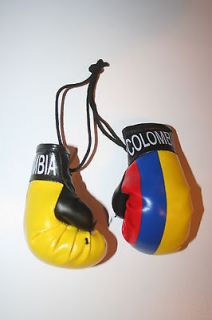 COLOMBIA COUNTRY FLAG PAIR MINIATURE BOXING GLOVES FOR CAR MIRROR
