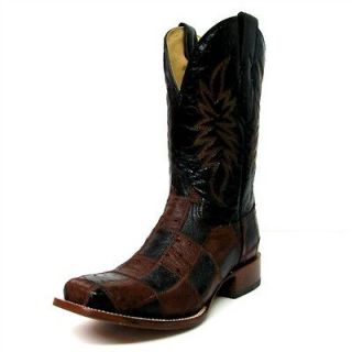 NIB Mens Corral A1316 Brown and Black Patchwork Ostrich Square Toe