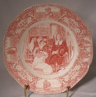 CROWN DUCAL china COLONIAL TIMES Pink Salad or Dessert Plate 8 crazed