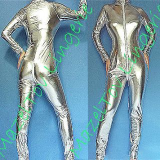 Silver Catsuit Bodysuit 60s 70s 80s Disco Fever Fancy Costume L