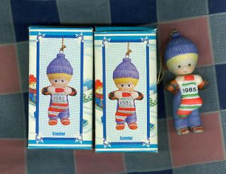 Enesco Country Cousins NIB Two Scooter Ornaments 1985