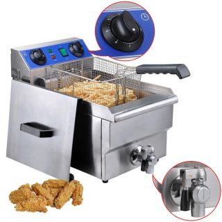 Commercial Electric 10L Deep Fryer w/ Timer and Drain Stainless Steel