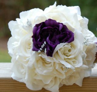 Ivory Purple Wedding Bouquet,Corsage,Boutonniere,Centerpiece