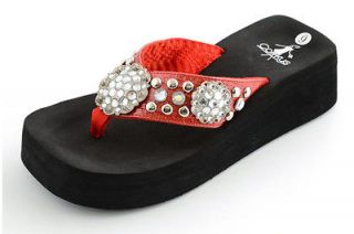 CORKYS Concho Red Bling Wedge Flip Flop, Choose Size, NEW