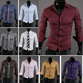 New Mens Fashion Luxury Casual Slim Fit Stylish Dress Shirts 5 Colors