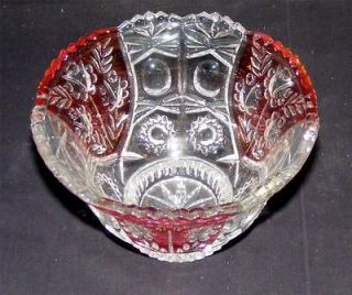 New NIB Cut Crystal Bowl Clear/Cranberry Germany Anna Hutte Oxford