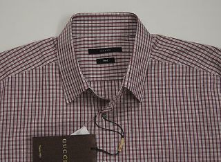 GUCCI Men Fitted Plaid French Cuff Dress Shirts NEW NWT $360