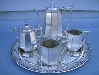 Silo Silverplate Silver Plate 4 Pc Tea Set Sugar Creamer & Oneida Tray