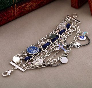 New Crystal Cross Anchor Love Pearl Pendant Blue Belt Multiply Chain