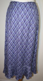 APRIL CORNELL Purple Plaid Ruffle Hem Long Skirt S