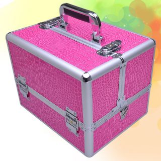 Lockable 12x9x9 Makeup Case Cosmetic Jewelry Storage Aluminum Box Pink