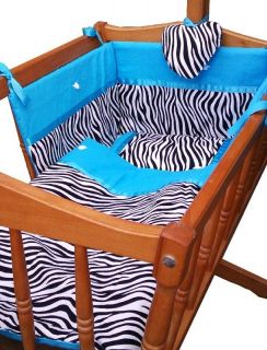 pc Nursery Cradle/cot Crib Set   Black and White Zebra Print