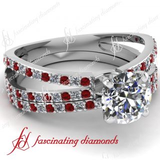 10 Ct Round Cut With Ruby Diamonds Engagement Wedding Rings Set GIA