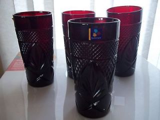 Luminarc Arcoroc France Ruby Set of 4 Water/Tea glasses 6 inches tall