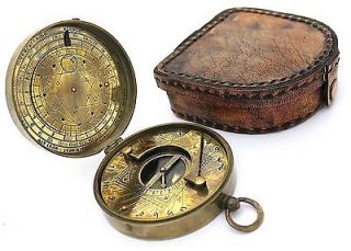 Brass Sundial Compass   Pocket Sundial  with leather case.