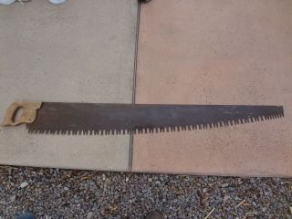 Antique 60 Rustic Log Saw   Rusted Metal Blade & Old Wood Handle